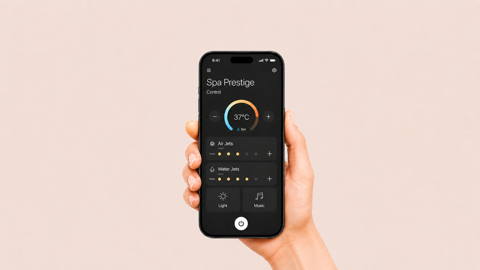 Hand holding phone with Spa Prestige app